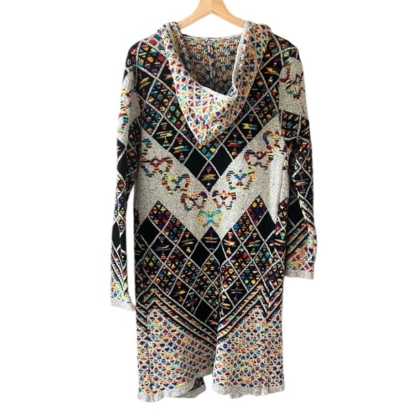 Northern Angel Sz L Long Line Open Front Duster Cardigan Aztec Rainbow Geometric - Picture 7 of 8